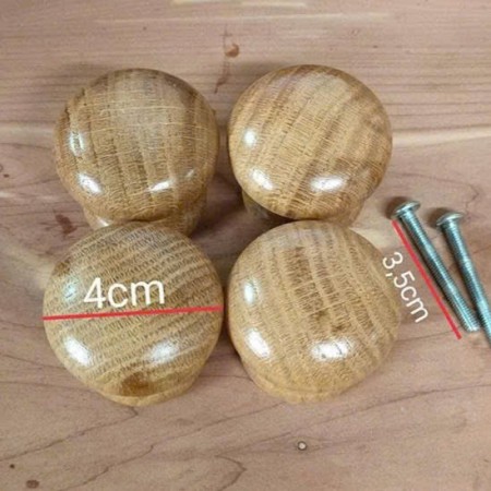 PK : Tay Nắm Tủ Bằng Gỗ Sồi - Tiện Núm Tròn 3.5cm